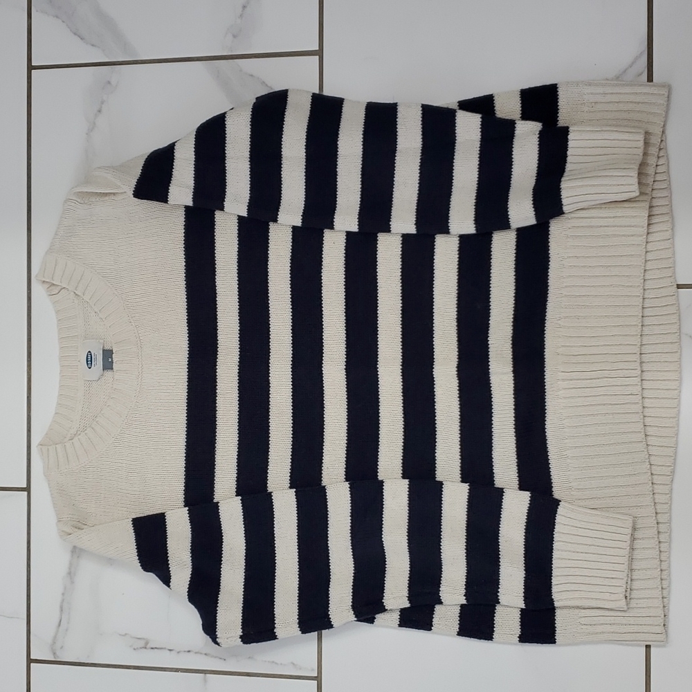 Old Navy Cream and Navy Striped Sweater Size M